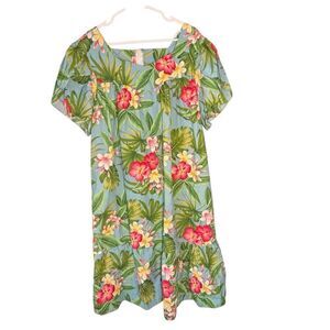 Hilo Hattie vintage Hawaiian mumu dress 3XL floral tropical pink blue